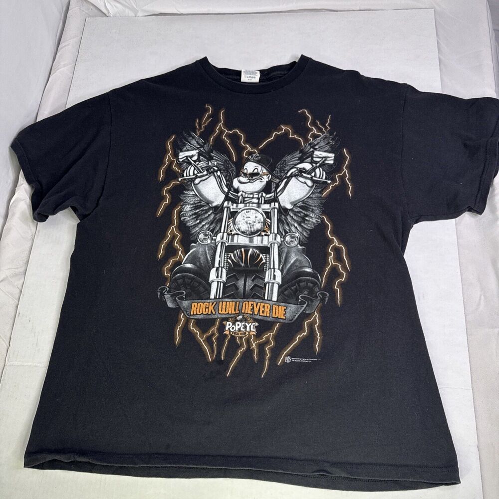 Popeye Cycle Club T Shirt Size Large 2010 Black short Sleeve Cotton‎ Motorcycle